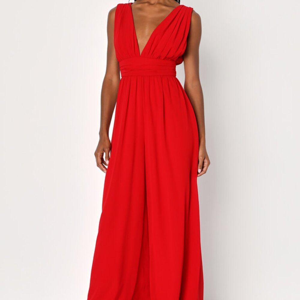 Lulus Divine Muse Red Wide-leg Jumpsuit - Size S